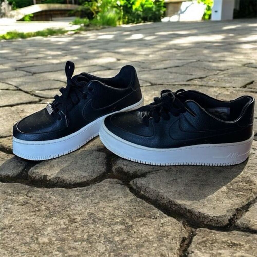 Nike Air Force 1 Womens Size 5.5Sage Low AF1 Black White Platform Shoes Sneakers